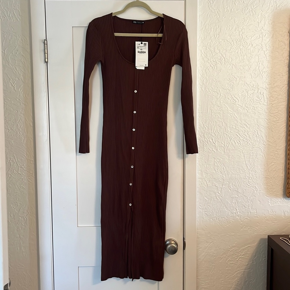 Zara Ribbed Chocolate Dress